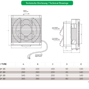 Ventilator Lüfter Be-Abluft Klappe Wand Fenster Absaugung Axial Zuluft axial PYC