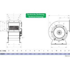 Gastro Airbox Radialventilator Gebläse Axial Radialgebläse 2200m³ Drehzahlregler Rundflansch Adapter technische zeichnung